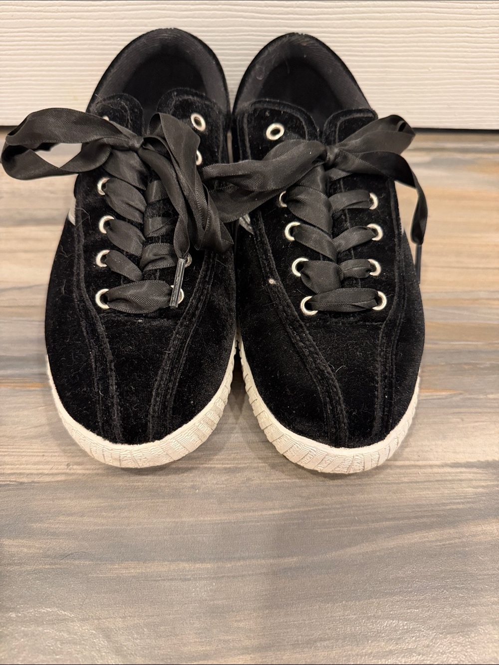 Tretorn Black Velvet Sneakers with White Soles